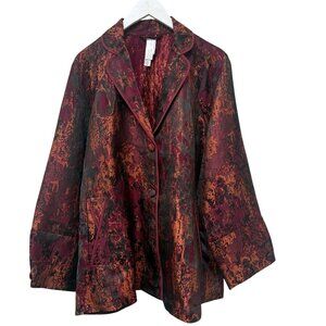 MARLA WYNNE Womens Jacquard Jacket Small Oversize Red Abstract Evening Modern